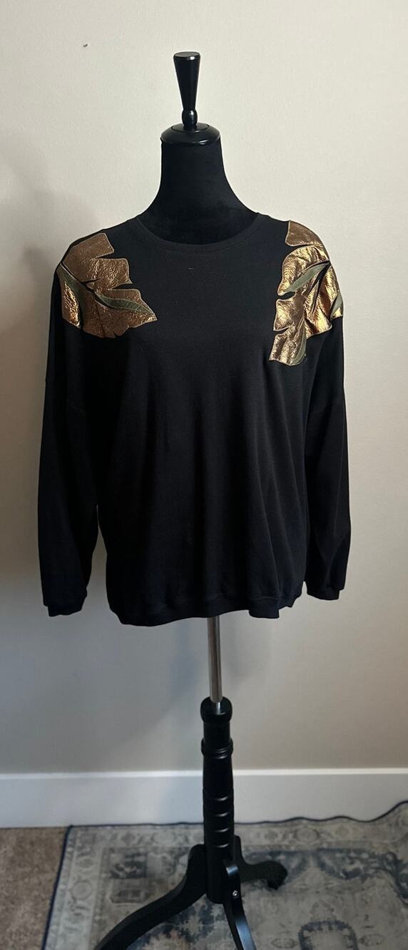 VINTAGE KAREN KANE Leather Detail Crew Neck Sweatshirt Size L